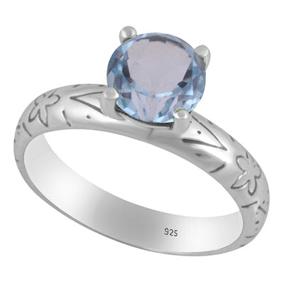 Alluring Prong Seated Gemstone Blue Topaz Round Shape 925 Sterling Solid Silver Ring - R1002532-5