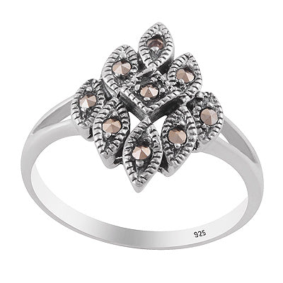 Gorgeous Studded w/ Gemstone Marcasite Round Shape 925 Sterling Solid Silver Ring - R1002534-1