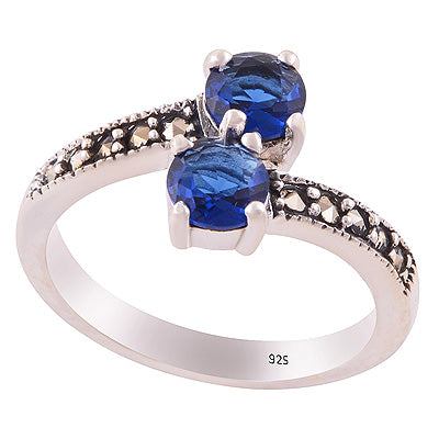 Alluring Oxidised Work Around Marcasite,Cubic Zirconia Round Shape 925 Sterling Solid Silver Ring - R1002538-5
