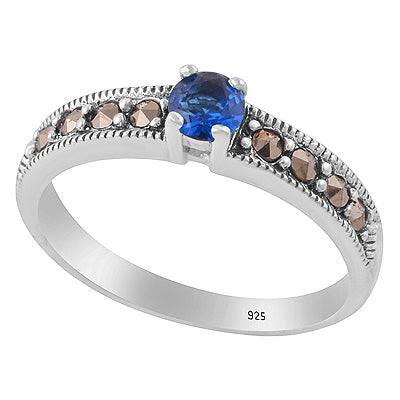 Gorgeous Gemstone Studded Around Marcasite,Cubic Zirconia Round Shape 925 Sterling Solid Silver Ring - R1002542-3