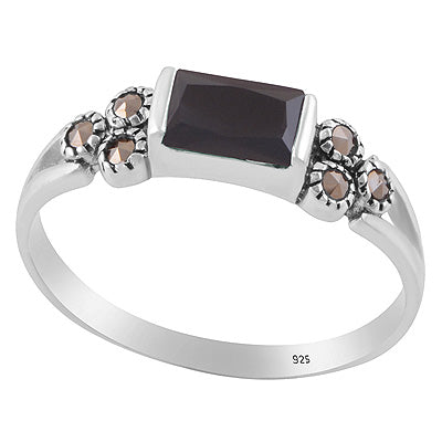 Beautiful Gemstone Studded Around Marcasite,Cubic Zirconia Rectangle,Round Shape 925 Sterling Solid Silver Ring - R1002551-4