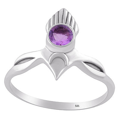 Alluring Pattern Handcrafted Around Amethyst Round Shape 925 Sterling Solid Silver Ring - R1002552-1