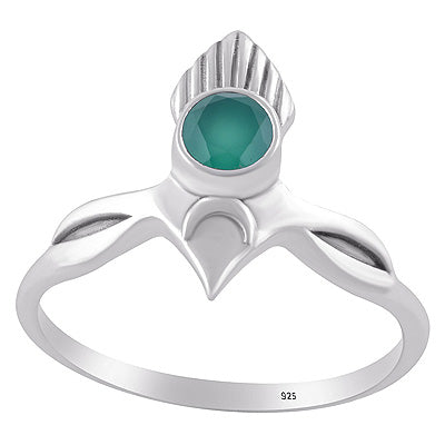 Alluring Pattern Handcrafted Around Green Onyx Round Shape 925 Sterling Solid Silver Ring - R1002552-10