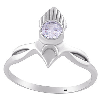 Alluring Pattern Handcrafted Around White Cubic Zirconia Round Shape 925 Sterling Solid Silver Ring - R1002552-13