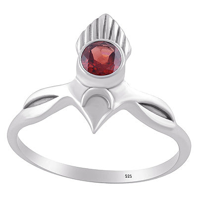 Alluring Pattern Handcrafted Around Garnet Round Shape 925 Sterling Solid Silver Ring - R1002552-2