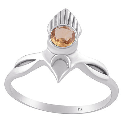 Alluring Pattern Handcrafted Around Citrine Round Shape 925 Sterling Solid Silver Ring - R1002552-4