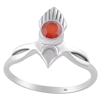 Alluring Pattern Handcrafted Around Carnelian Round Shape 925 Sterling Solid Silver Ring - R1002552-9