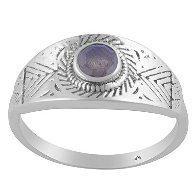 Gorgeous Texture Patterns Around Labradorite Round Shape 925 Sterling Solid Silver Ring - R1002553-6