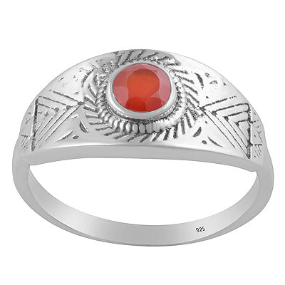 Gorgeous Texture Patterns Around Carnelian Round Shape 925 Sterling Solid Silver Ring - R1002553-9