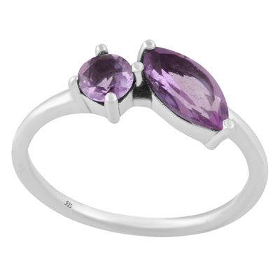 Gorgeous Multiple Gemstones Amethyst Marquise,Round Shape 925 Sterling Solid Silver Ring - R1002555-1
