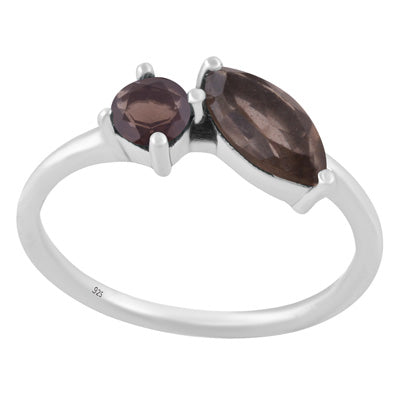 Gorgeous Multiple Gemstones Smoky Topaz Marquise,Round Shape 925 Sterling Solid Silver Ring - R1002555-7