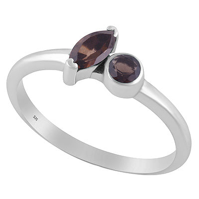 Stunning Multicolour Gemstones Studded Smoky Topaz Marquise,Round Shape 925 Sterling Solid Silver Ring - R1002556-7