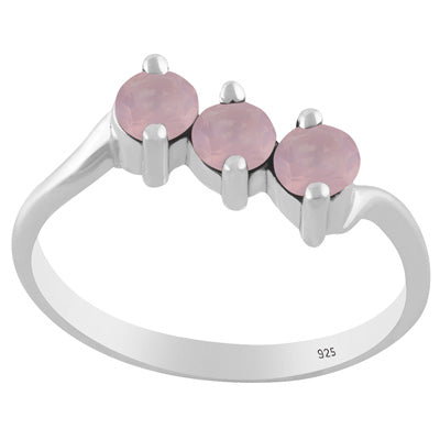 Gorgeous Three Gemstone Rose Quartz Round Shape 925 Sterling Solid Silver Ring - R1002557-11