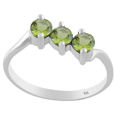 Gorgeous Three Gemstone Peridot Round Shape 925 Sterling Solid Silver Ring - R1002557-3