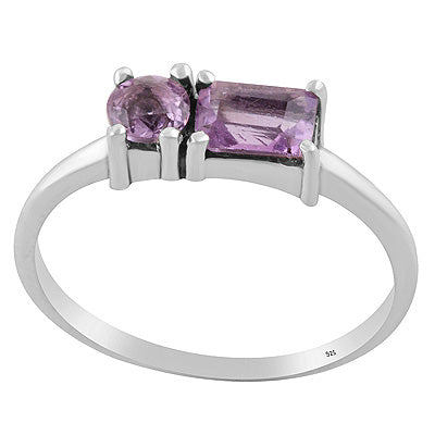 Beautiful Multishaped Gemstone Amethyst Rectangle,Round Shape 925 Sterling Solid Silver Ring - R1002558-1