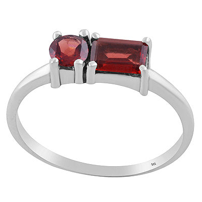 Beautiful Multishaped Gemstone Garnet Rectangle,Round Shape 925 Sterling Solid Silver Ring - R1002558-2