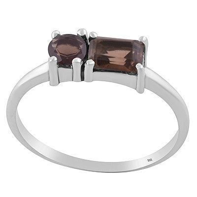 Beautiful Multishaped Gemstone Smoky Topaz Rectangle,Round Shape 925 Sterling Solid Silver Ring - R1002558-7