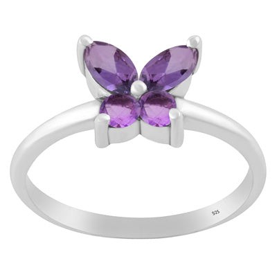 Alluring Butterfly Made of Gemstones Amethyst Marquise,Round Shape 925 Sterling Solid Silver Ring - R1002559-1
