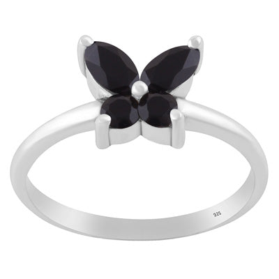 Alluring Butterfly Made of Gemstones Black Onyx Marquise,Round Shape 925 Sterling Solid Silver Ring - R1002559-12