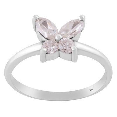 Alluring Butterfly Made of Gemstones White Cubic Zirconia Marquise,Round Shape 925 Sterling Solid Silver Ring - R1002559-13