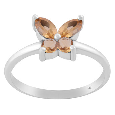 Alluring Butterfly Made of Gemstones Citrine Marquise,Round Shape 925 Sterling Solid Silver Ring - R1002559-4