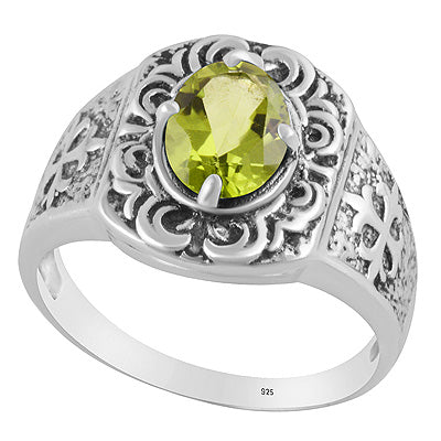 Gorgeous Texture Patterns Around Peridot Oval Shape 925 Sterling Solid Silver Ring - R1002560-3