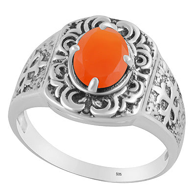Gorgeous Texture Patterns Around Carnelian Oval Shape 925 Sterling Solid Silver Ring - R1002560-9