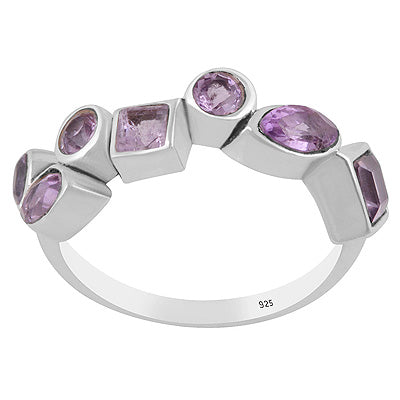 Gorgeous Multiple Shaped Gemstone Around Amethyst 925 Sterling Solid Silver Ring - R1002561-1