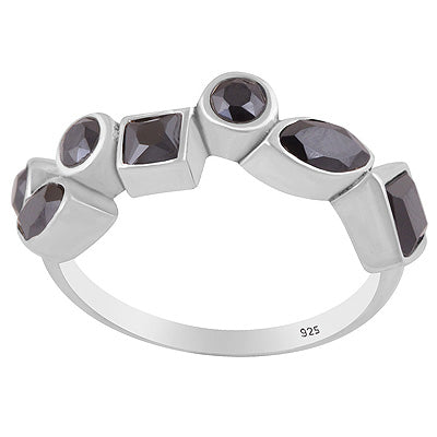 Gorgeous Multiple Shaped Gemstone Around Black Onyx 925 Sterling Solid Silver Ring - R1002561-12