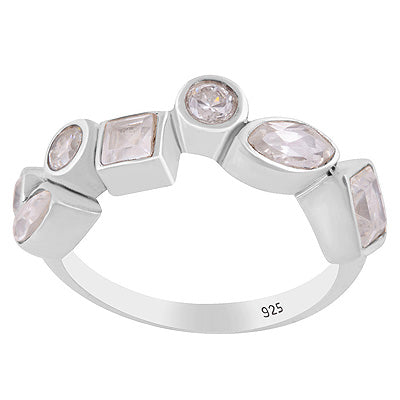 Gorgeous Multiple Shaped Gemstone Around White Cubic Zirconia 925 Sterling Solid Silver Ring - R1002561-13