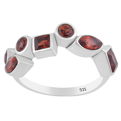 Gorgeous Multiple Shaped Gemstone Around Garnet 925 Sterling Solid Silver Ring - R1002561-2