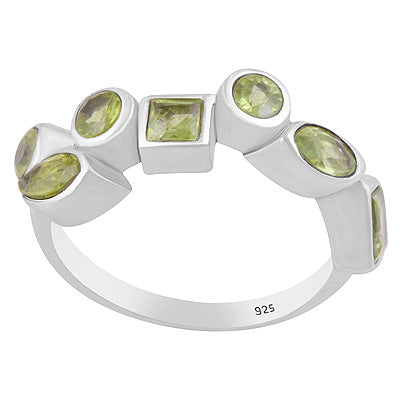 Gorgeous Multiple Shaped Gemstone Around Peridot 925 Sterling Solid Silver Ring - R1002561-3