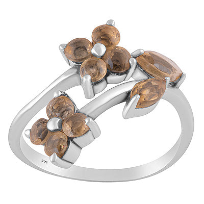 Stunning Flowers Out Of Gemstones Citrine Round,Marquise Shape 925 Sterling Solid Silver Ring - R1002562-4