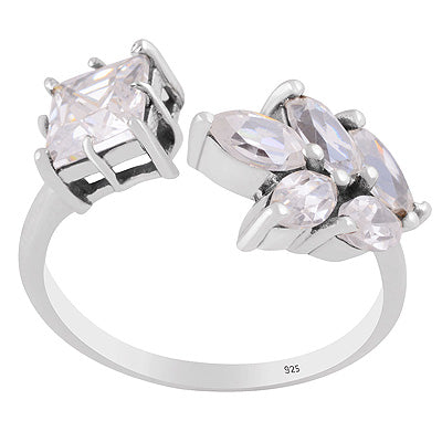 Alluring Design Made Out Of Gemstones White Cubic Zirconia Square,Marquise Shape 925 Sterling Solid Silver Ring - R1002563-13