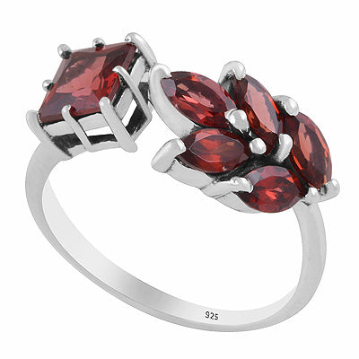 Alluring Design Made Out Of Gemstones Garnet Square,Marquise Shape 925 Sterling Solid Silver Ring - R1002563-2
