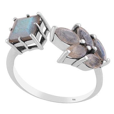 Alluring Design Made Out Of Gemstones Labradorite Square,Marquise Shape 925 Sterling Solid Silver Ring - R1002563-6