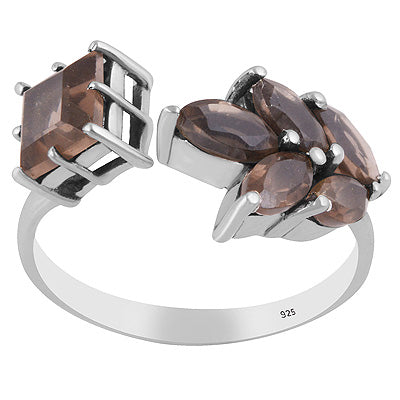 Alluring Design Made Out Of Gemstones Smoky Topaz Square,Marquise Shape 925 Sterling Solid Silver Ring - R1002563-7