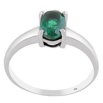 Alluring Gemstone Nickel-free Rhodium Plated Lebron Emerald Oval Shape 925 Sterling Solid Silver Ring - R1002564-1