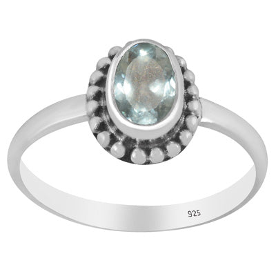 Stunning Rawa Work Around Aquamarine Oval Shape 925 Sterling Solid Silver Ring - R1002566-1