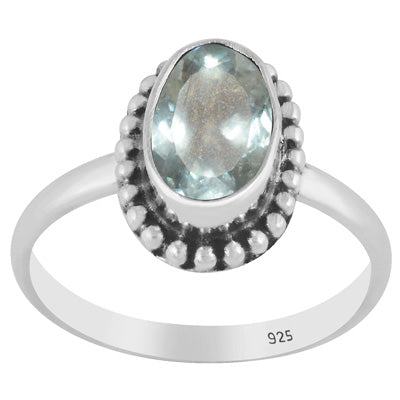 Stunning Rawa Work Around Aquamarine Oval Shape 925 Sterling Solid Silver Ring - R1002566-3