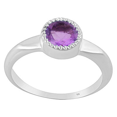 Beautifully Designed Pattern Around Amethyst Round Shape 925 Sterling Solid Silver Ring - R1002569-1