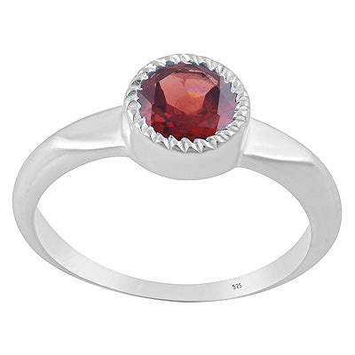 Beautifully Designed Pattern Around Garnet Round Shape 925 Sterling Solid Silver Ring - R1002569-2