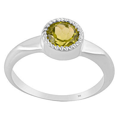 Beautifully Designed Pattern Around Peridot Round Shape 925 Sterling Solid Silver Ring - R1002569-3