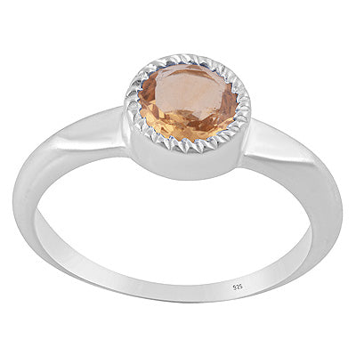 Beautifully Designed Pattern Around Citrine Round Shape 925 Sterling Solid Silver Ring - R1002569-4