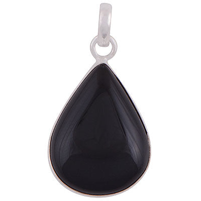 Stunning Gemstone Black Onyx Pear Shape 925 Sterling Solid Silver Pendant - R100317-15