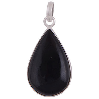 Stunning Gemstone Black Onyx Pear Shape 925 Sterling Solid Silver Pendant - R100317-16