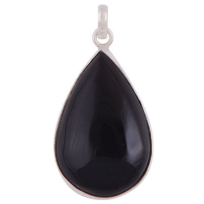 Stunning Gemstone Black Onyx Pear Shape 925 Sterling Solid Silver Pendant - R100317-20