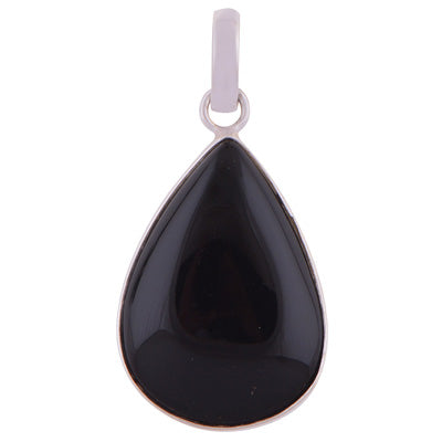 Stunning Gemstone Black Onyx Pear Shape 925 Sterling Solid Silver Pendant - R100317-25