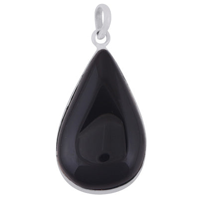 Stunning Gemstone Black Onyx Pear Shape 925 Sterling Solid Silver Pendant - R100317-26