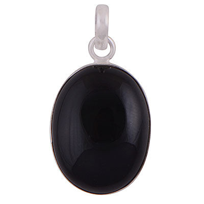 Stunning Gemstone Black Onyx Oval Shape 925 Sterling Solid Silver Pendant - R100317-9